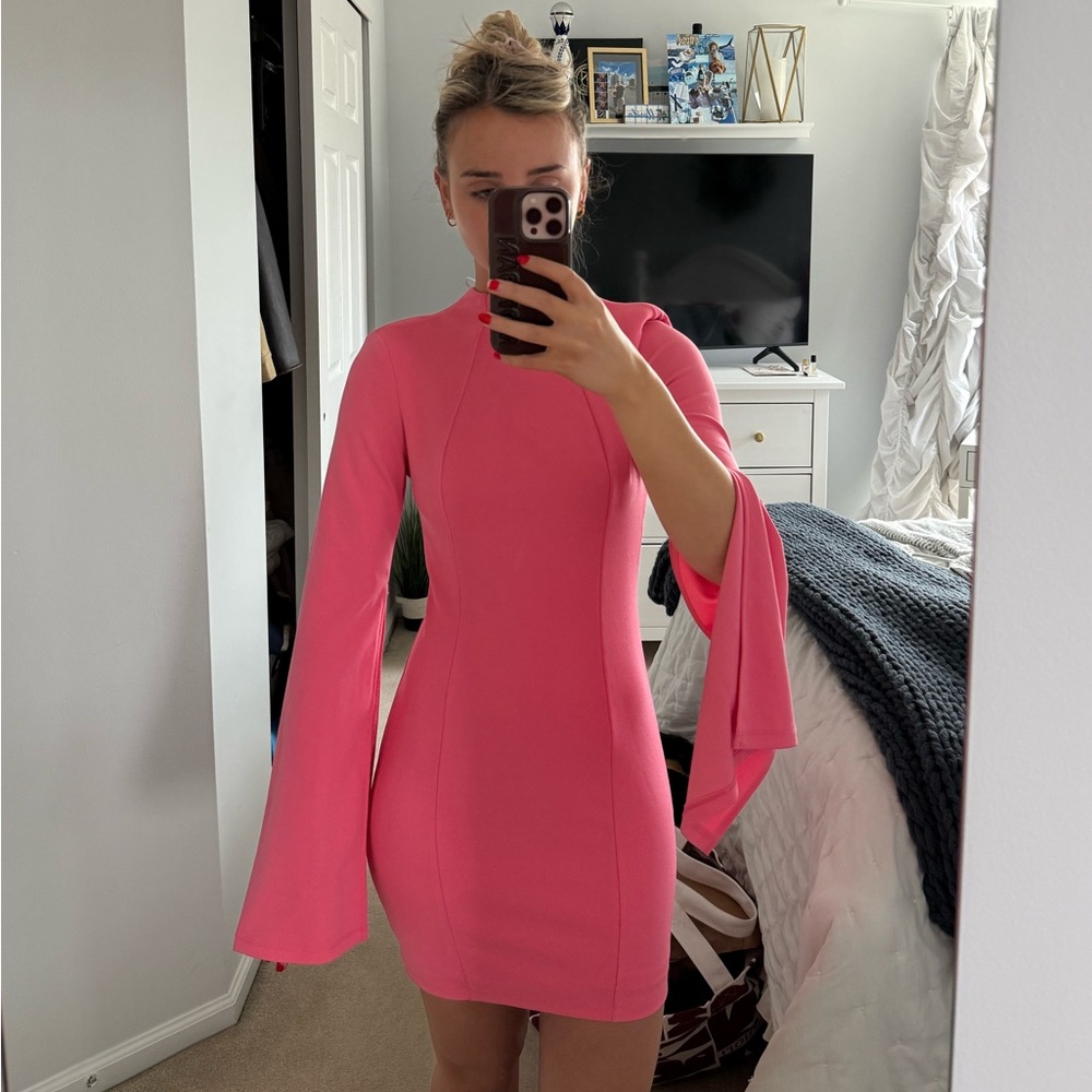 Hello Molly Hot Pink Bell-Sleeve Bodycon Dress